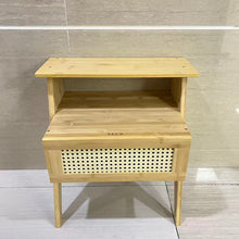 Load image into Gallery viewer, S.E.C.D Nightstands, Boho Side Table with Drawer Open Shelf, Cane Accent Bedside End Table with Solid Wood Legs for Bedroom, Dorm and Small Spaces - 11.81"D x 15.94"W x 22.87"H(Natural)