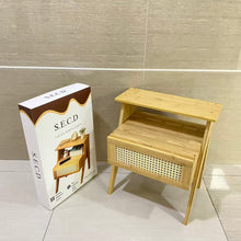 Load image into Gallery viewer, S.E.C.D Nightstands, Boho Side Table with Drawer Open Shelf, Cane Accent Bedside End Table with Solid Wood Legs for Bedroom, Dorm and Small Spaces - 11.81"D x 15.94"W x 22.87"H(Natural)