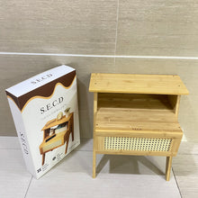 Load image into Gallery viewer, S.E.C.D Nightstands, Boho Side Table with Drawer Open Shelf, Cane Accent Bedside End Table with Solid Wood Legs for Bedroom, Dorm and Small Spaces - 11.81"D x 15.94"W x 22.87"H(Natural)