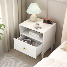 Load image into Gallery viewer, ZWYO HOSIMU Modern White Nightstand with Drawer and Open Shelf