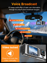 Load image into Gallery viewer, 3 Channel 4K Dash Cam with 5GHz WiFi & APP Control, 2.5K+1080P+1080P Front Inside and Rear, Triple Dash Camera with 64GB Card, 24 Hours Parking Mode, Loop Recording, Night Vision