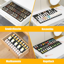Load image into Gallery viewer, Famhap Gewürzregal Schublade 24 Stück, Verstellbarer Gewürz Organizer aus Kunststoff, Küchen Organizer für Gewürzgl?ser, Spice Rack für 5-120cm Schubladen Schwarz"