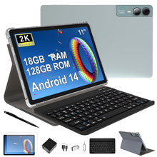 Load image into Gallery viewer, BAIWOYER 11 inch Tablet with Keyboard Android 14 2000*1200 2K Display Tablets PC, T616 Octa-Core 2.0GHz, 18GB RAM 128GB ROM 1TB Expandable, 5M+5M+13MP AI Camera, 9000mAh Battery, With Case, Pen