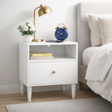 Load image into Gallery viewer, ZWYO HOSIMU Modern White Nightstand with Drawer and Open Shelf