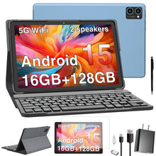 Load image into Gallery viewer, BAIWOYER Latest Android 15 Tablet, 128GB ROM+16GB RAM+1TB Expand, 10.1 inch Tablet, 5G WiFi, T606 Octa-Core, 3- Camera , Incell IPS Screen, 8000mAh, Tablet with Keyboard, case, stylus, Dual speakers

