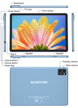 Load image into Gallery viewer, BAIWOYER Latest Android 15 Tablet, 128GB ROM+16GB RAM+1TB Expand, 10.1 inch Tablet, 5G WiFi, T606 Octa-Core, 3- Camera , Incell IPS Screen, 8000mAh, Tablet with Keyboard, case, stylus, Dual speakers
