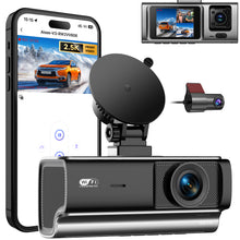 Load image into Gallery viewer, 3 Channel 4K Dash Cam with 5GHz WiFi &amp; APP Control, 2.5K+1080P+1080P Front Inside and Rear, Triple Dash Camera with 64GB Card, 24 Hours Parking Mode, Loop Recording, Night Vision
