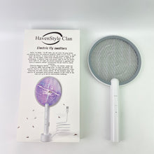 Load image into Gallery viewer, HavenStyle Clan Electric fly swatters,Electric Fly Swatter 3000V Bug Zapper Racket 2 in 1 Fly Swatter with 1200mAh Battery Rechargeable Mosquito Killer Lamp with 3 Layers Safety Mesh for Indoor and Outdoor
