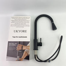 Load image into Gallery viewer, UKYORE Taps for washstands,Black Kitchen Faucets, Kitchen Faucet with Pull Down Sprayer, High Arc Single Handle Stainless Steel Sink Faucets 1 or 3 Hole, Classic Kitchen Sink Faucets for Farmhouse Camper Laundry Bar
