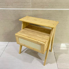 Load image into Gallery viewer, S.E.C.D Nightstands, Boho Side Table with Drawer Open Shelf, Cane Accent Bedside End Table with Solid Wood Legs for Bedroom, Dorm and Small Spaces - 11.81"D x 15.94"W x 22.87"H(Natural)
