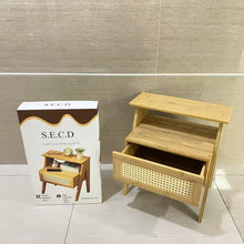 Load image into Gallery viewer, S.E.C.D Nightstands, Boho Side Table with Drawer Open Shelf, Cane Accent Bedside End Table with Solid Wood Legs for Bedroom, Dorm and Small Spaces - 11.81"D x 15.94"W x 22.87"H(Natural)
