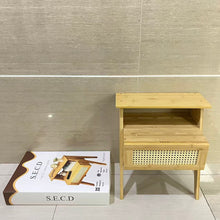 Load image into Gallery viewer, S.E.C.D Nightstands, Boho Side Table with Drawer Open Shelf, Cane Accent Bedside End Table with Solid Wood Legs for Bedroom, Dorm and Small Spaces - 11.81"D x 15.94"W x 22.87"H(Natural)
