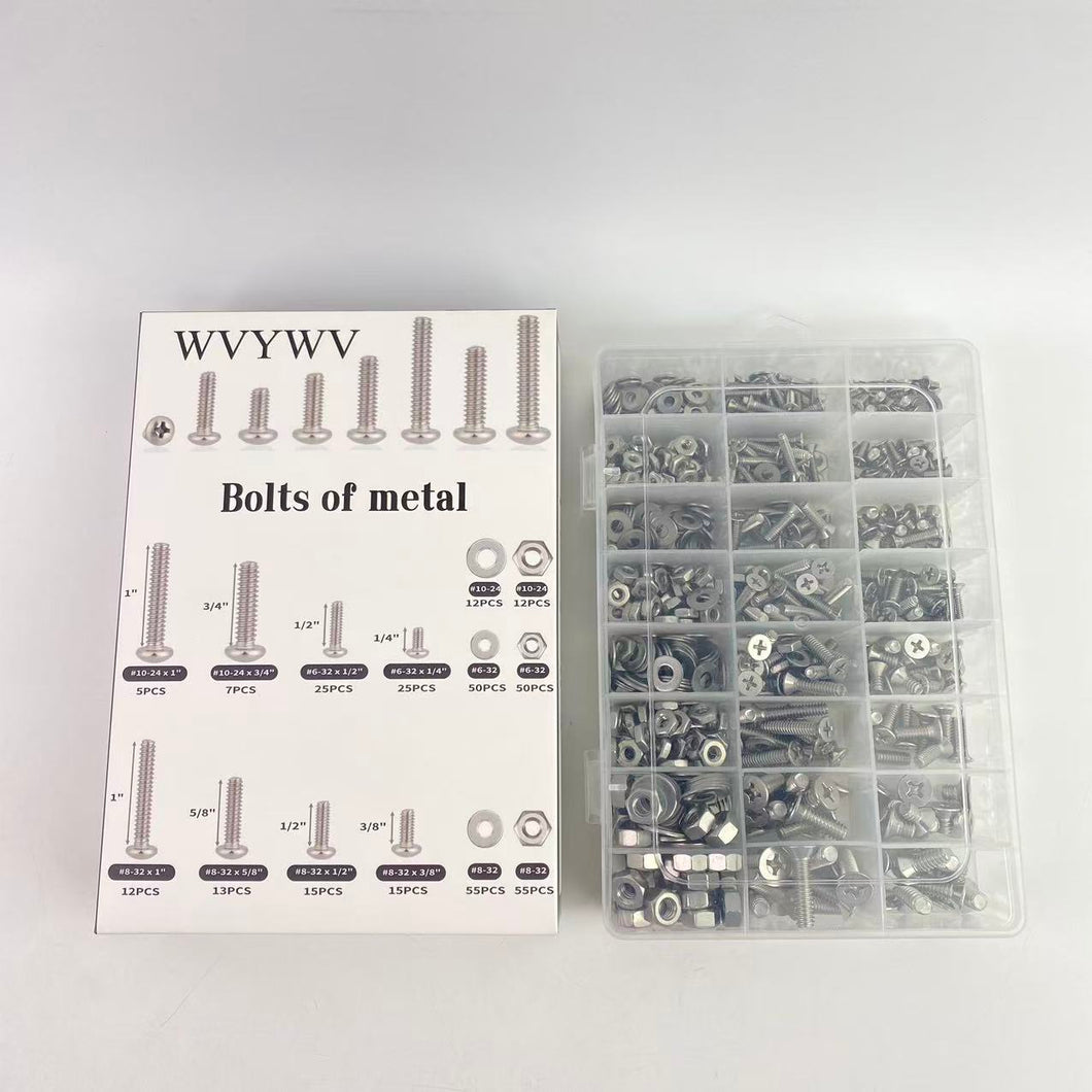 WVYWV  Bolts of metal,351Pcs Machine Screws Nuts and Bolts Assortment Kit, # 6-32# 8-32# 10-24 Phillips Pan Head Assorted 304 Stainless Steel Bolts Nuts Flat Washers Bolts with Case