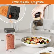 Load image into Gallery viewer, Homhut Gewürzgl?ser Eckig Set mit Deckel [24x 120ml], Stabiler Plastik Gewürzstreuer Luftdichte, Gewürzdosen mit Streueinsatz, Spice Jars mit 120 Etiketten (Schwarz)"
