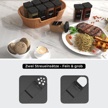 Load image into Gallery viewer, Homhut Gewürzgl?ser Eckig Set mit Deckel [24x 120ml], Stabiler Plastik Gewürzstreuer Luftdichte, Gewürzdosen mit Streueinsatz, Spice Jars mit 120 Etiketten (Schwarz)"
