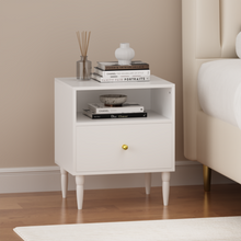 Load image into Gallery viewer, ZWYO HOSIMU Modern White Nightstand with Drawer and Open Shelf
