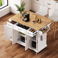 Load image into Gallery viewer, ZWYO HOSIMU 54inch Large Kitchen Island with Rubber Wood Drop Leaf
