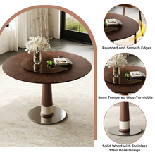 Load image into Gallery viewer, ZWYO HOSIMU 47 Inch Solid Wood Dining Table with 23 Inch Tempered Glass Lazy Susan
