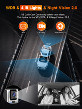 Load image into Gallery viewer, 3 Channel 4K Dash Cam with 5GHz WiFi &amp; APP Control, 2.5K+1080P+1080P Front Inside and Rear, Triple Dash Camera with 64GB Card, 24 Hours Parking Mode, Loop Recording, Night Vision
