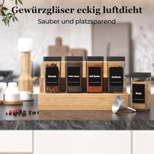 Load image into Gallery viewer, Homhut Gewürzgl?ser Eckig Set mit Deckel [24x 120ml], Stabiler Plastik Gewürzstreuer Luftdichte, Gewürzdosen mit Streueinsatz, Spice Jars mit 120 Etiketten (Schwarz)"
