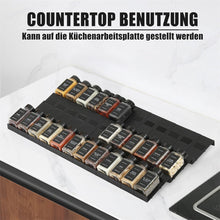 Load image into Gallery viewer, Famhap Gewürzregal Schublade 24 Stück, Verstellbarer Gewürz Organizer aus Kunststoff, Küchen Organizer für Gewürzgl?ser, Spice Rack für 5-120cm Schubladen Schwarz"
