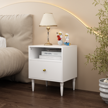 Load image into Gallery viewer, ZWYO HOSIMU Modern White Nightstand with Drawer and Open Shelf

