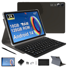 Load image into Gallery viewer, 11 inch Tablet with Keyboard Android 14 2000*1200 2K Display Tablets PC, T616 Octa-Core 2.0GHz, 18GB RAM 128GB ROM 1TB Expandable, 5M+5M+13MP AI Camera, 9000mAh Battery, With Case, Pen
